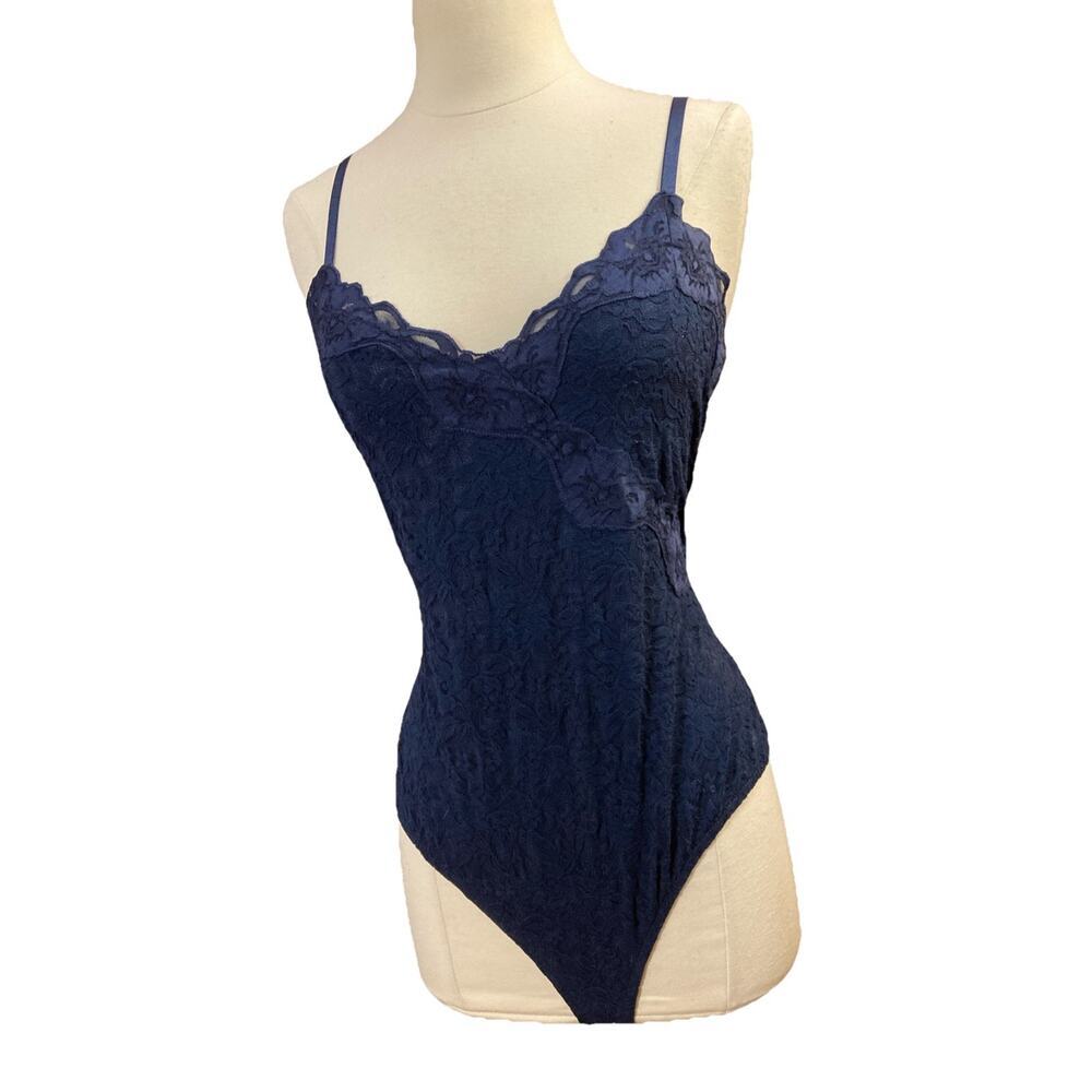 Guess Lace Bodysuit Sz L New Navy Blue Adjustable Thong Snap Valentine’s Day